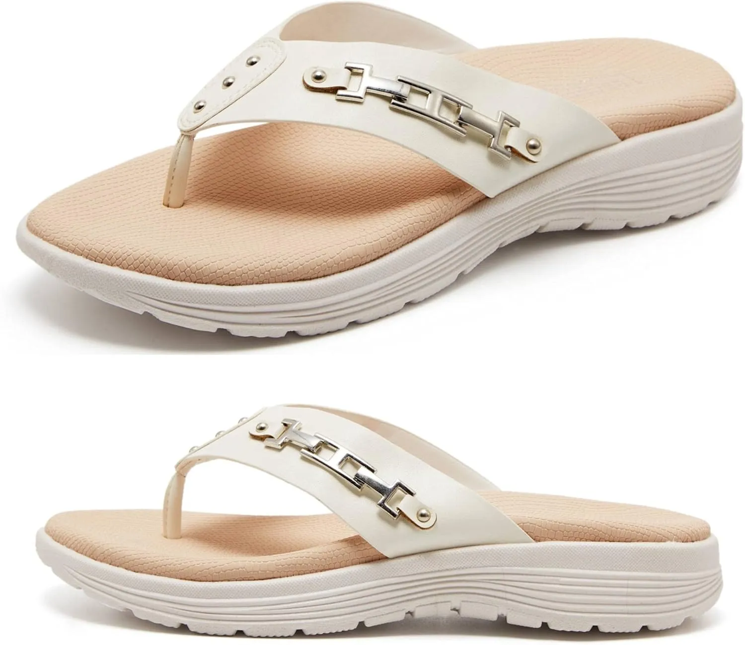 LRECHEU Wedge Flip Flops Sandals for Women, Lightweight Casual Thong Sandals Like Walking On Clouds