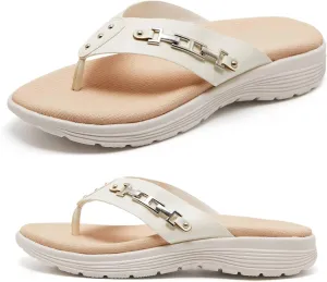 LRECHEU Wedge Flip Flops Sandals for Women, Lightweight Casual Thong Sandals Like Walking On Clouds