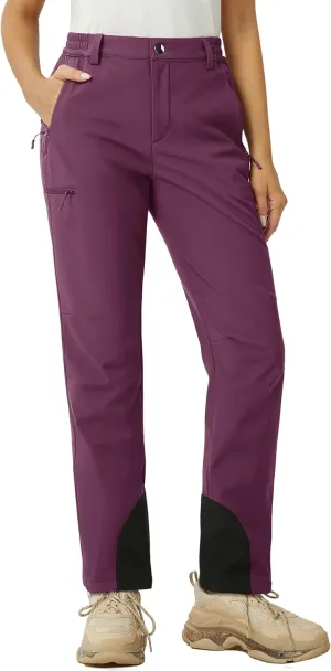 MAGCOMSEN Women's Fleece Lined Winter Hiking Pants Waterproof Insulated Ski Snow Pants Outdoor Hunting Softshell Pants