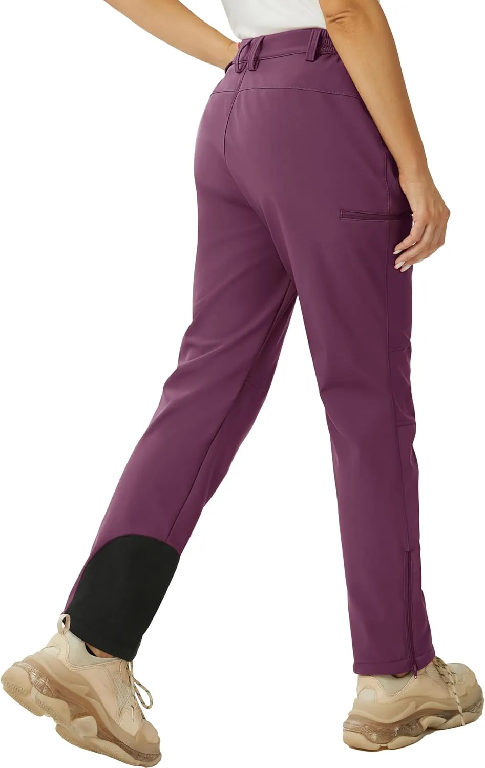 MAGCOMSEN Women's Fleece Lined Winter Hiking Pants Waterproof Insulated Ski Snow Pants Outdoor Hunting Softshell Pants