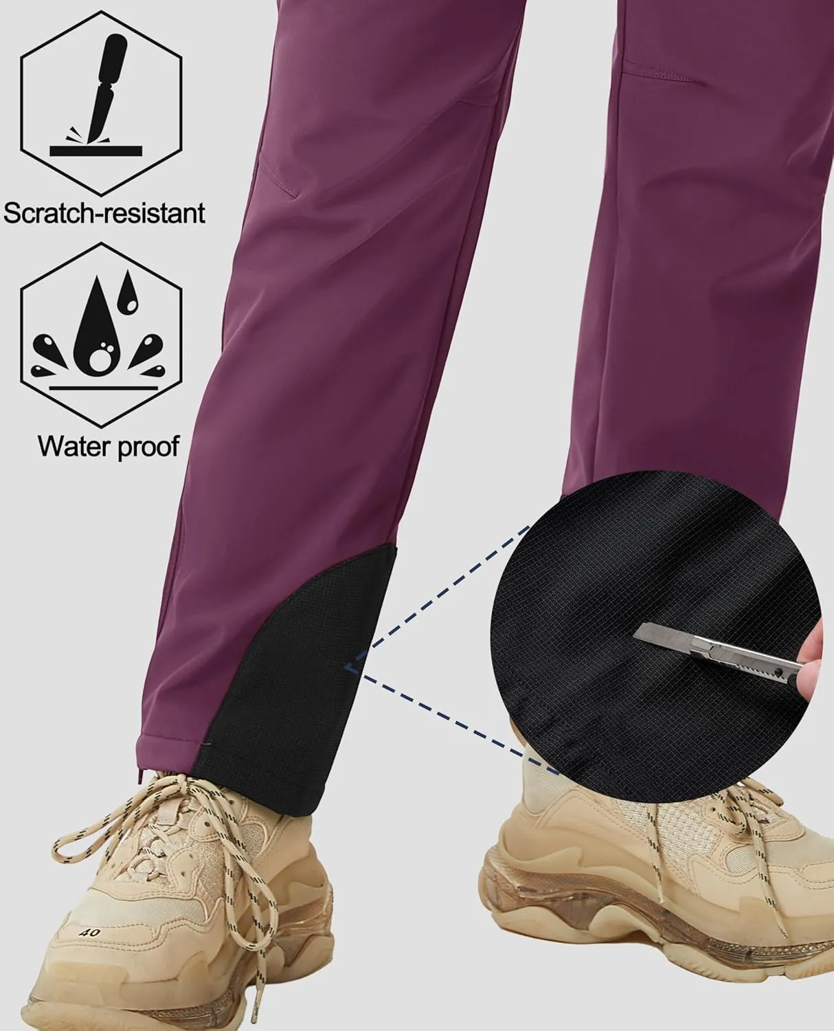 MAGCOMSEN Women's Fleece Lined Winter Hiking Pants Waterproof Insulated Ski Snow Pants Outdoor Hunting Softshell Pants