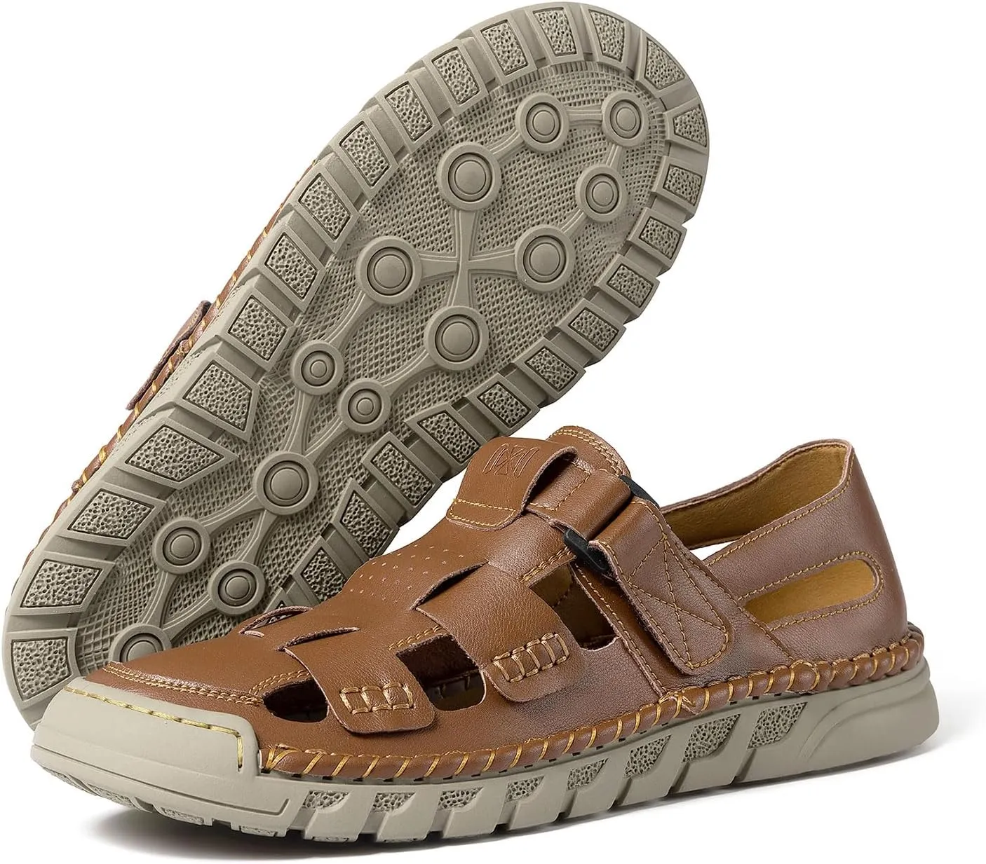 MAIZUN Men's Leather Sandals Summer Closed Toe Sandal Outdoor Fisherman Beach Shoes Hiking Walking Shoes for Adjustable Breathable