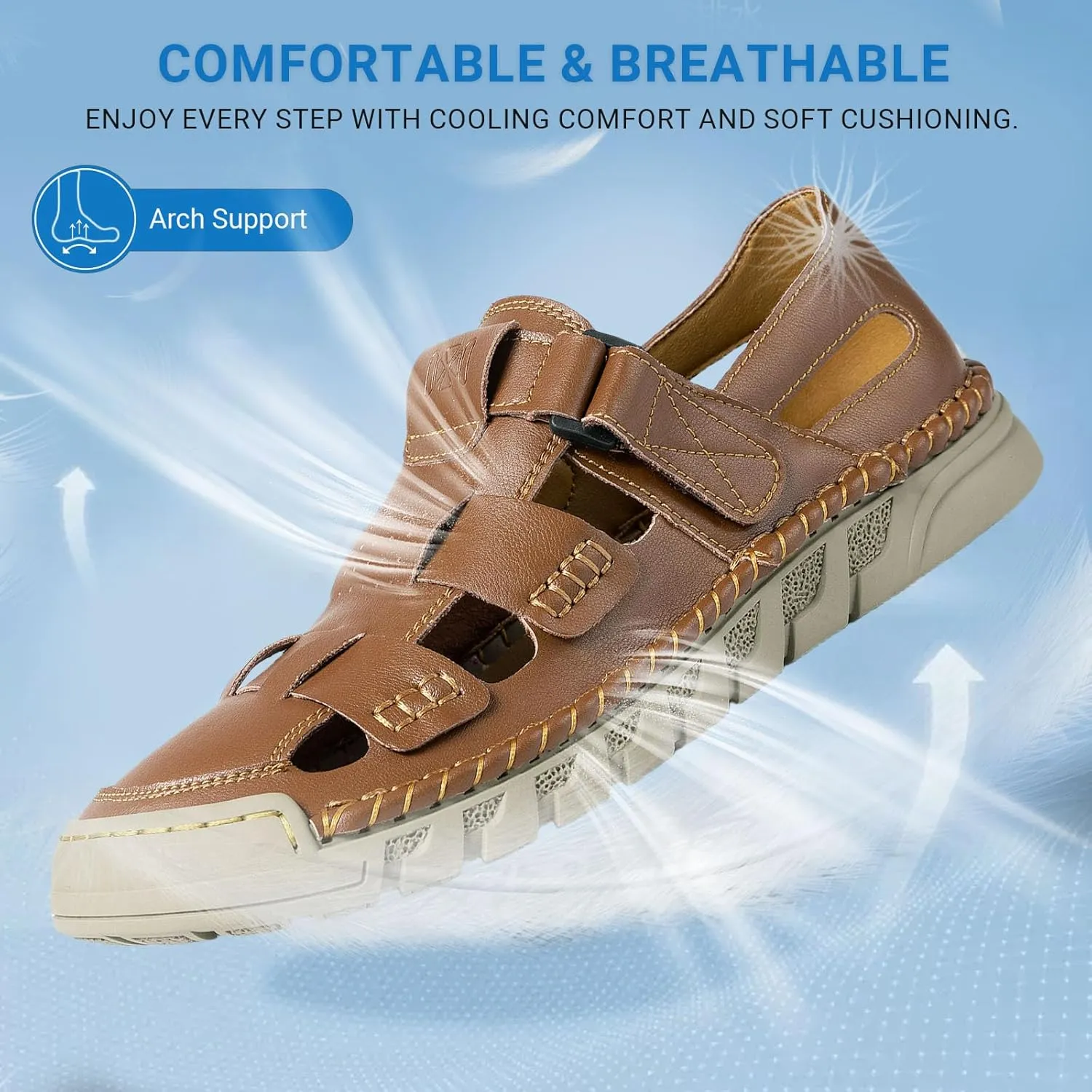 MAIZUN Men's Leather Sandals Summer Closed Toe Sandal Outdoor Fisherman Beach Shoes Hiking Walking Shoes for Adjustable Breathable