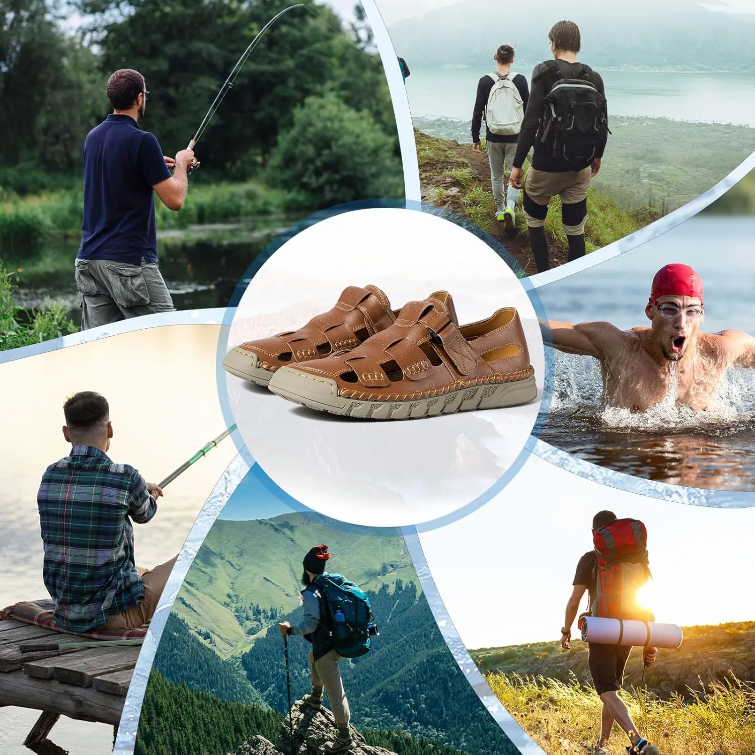 MAIZUN Men's Leather Sandals Summer Closed Toe Sandal Outdoor Fisherman Beach Shoes Hiking Walking Shoes for Adjustable Breathable