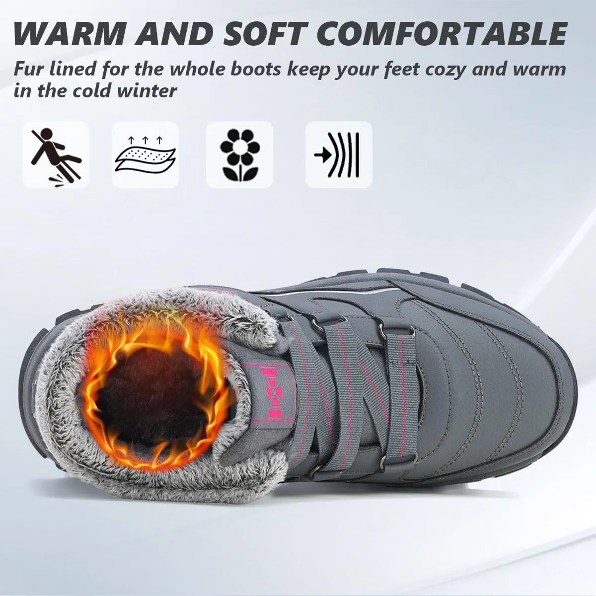 MAIZUN Womens Winter Snow Boots Fur Lined Warm Hiking Ankle Boots Outdoor Trekking Walking Shoes