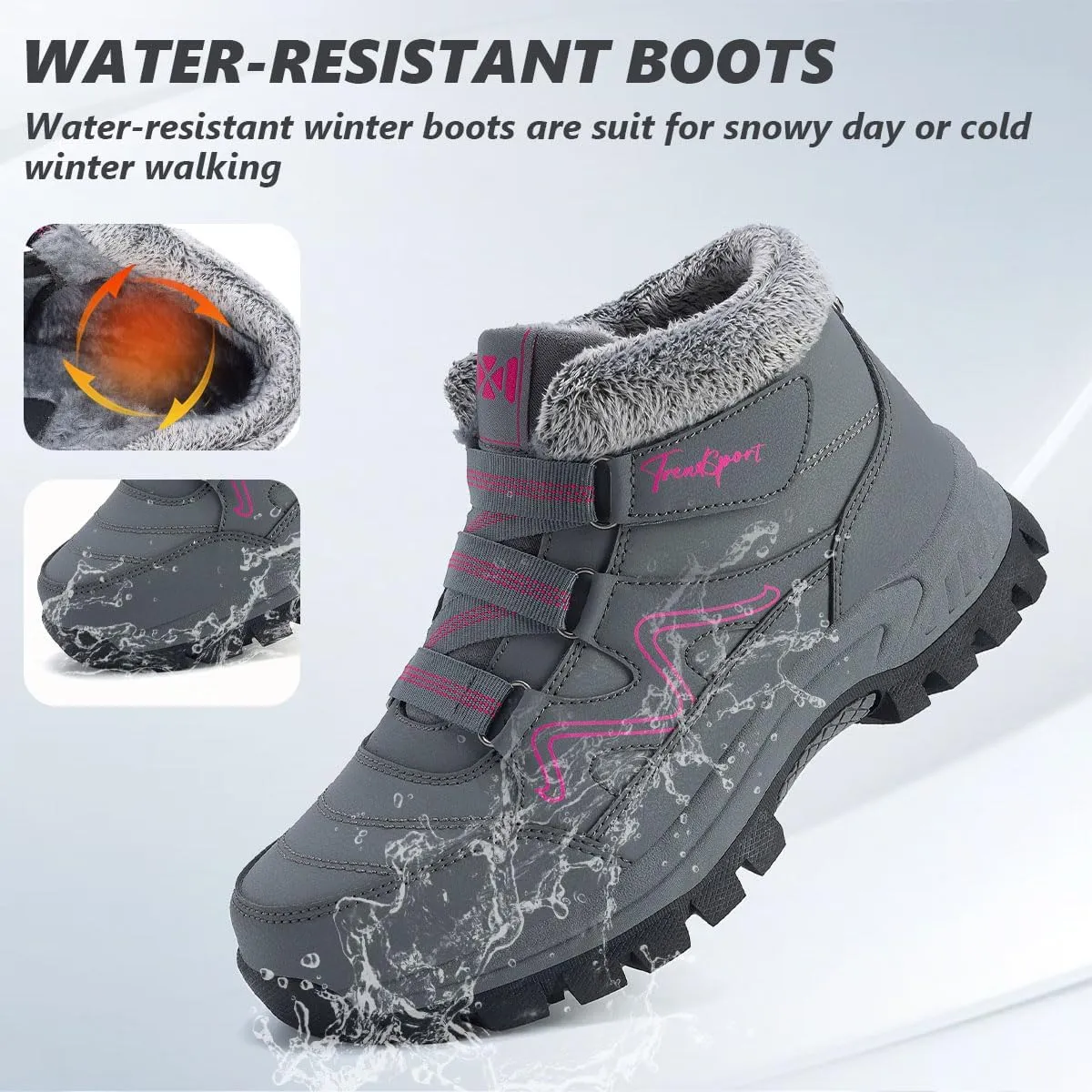MAIZUN Womens Winter Snow Boots Fur Lined Warm Hiking Ankle Boots Outdoor Trekking Walking Shoes