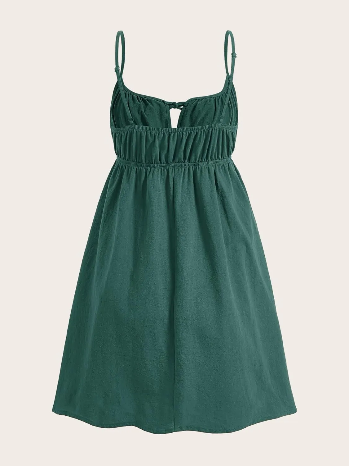MakeMeChic Women's Casual Tie Front Spaghetti Strap Sleeveless High Waist Summer A Line Mini Dresses