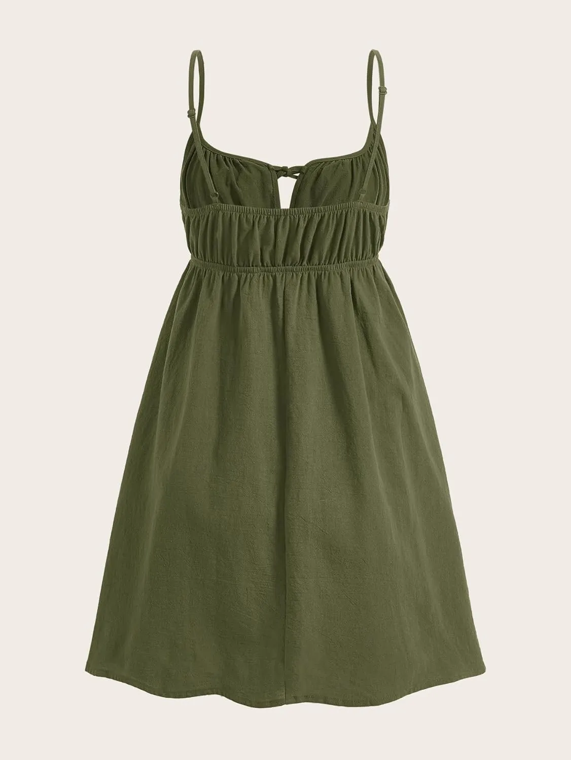 MakeMeChic Women's Casual Tie Front Spaghetti Strap Sleeveless High Waist Summer A Line Mini Dresses