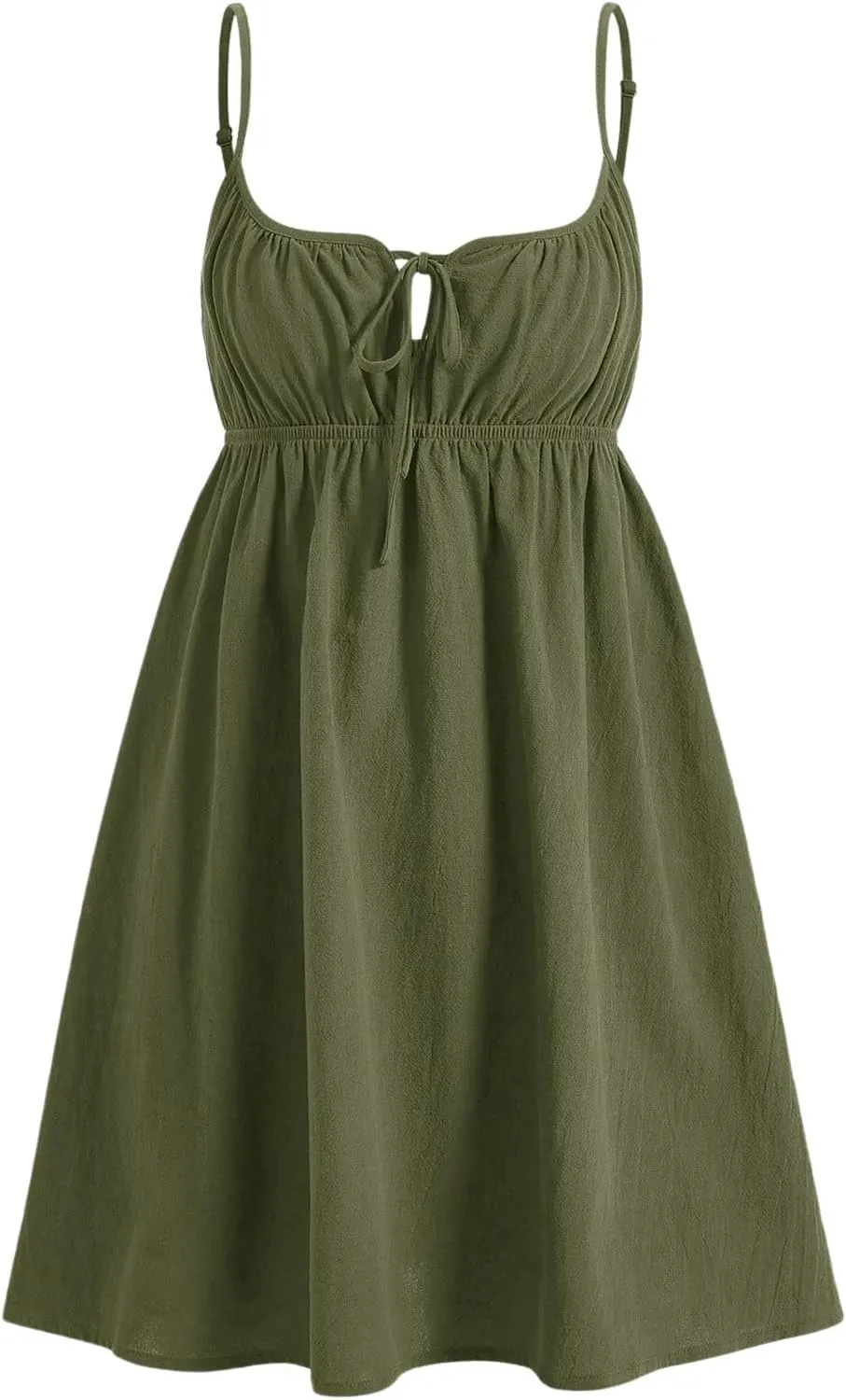 MakeMeChic Women's Casual Tie Front Spaghetti Strap Sleeveless High Waist Summer A Line Mini Dresses