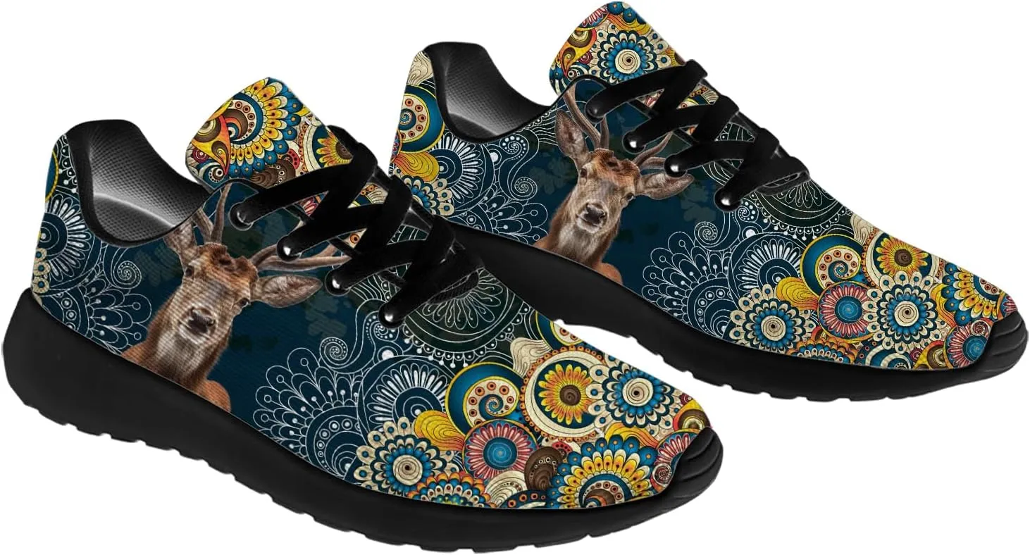 Mandala Deer Shoes for Women Men Running Shoes Floral Sneakers Tennis Shoes Deer Gifts for Women Men