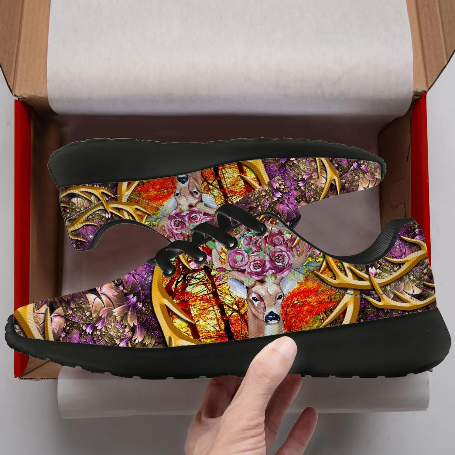Mandala Deer Shoes for Women Men Running Shoes Floral Sneakers Tennis Shoes Deer Gifts for Women Men