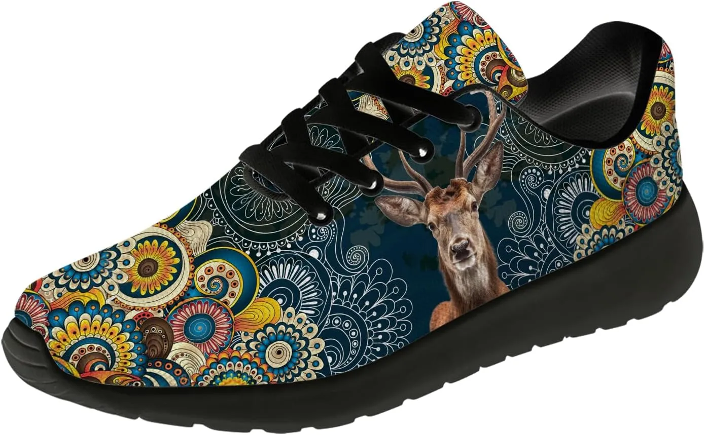 Mandala Deer Shoes for Women Men Running Shoes Floral Sneakers Tennis Shoes Deer Gifts for Women Men