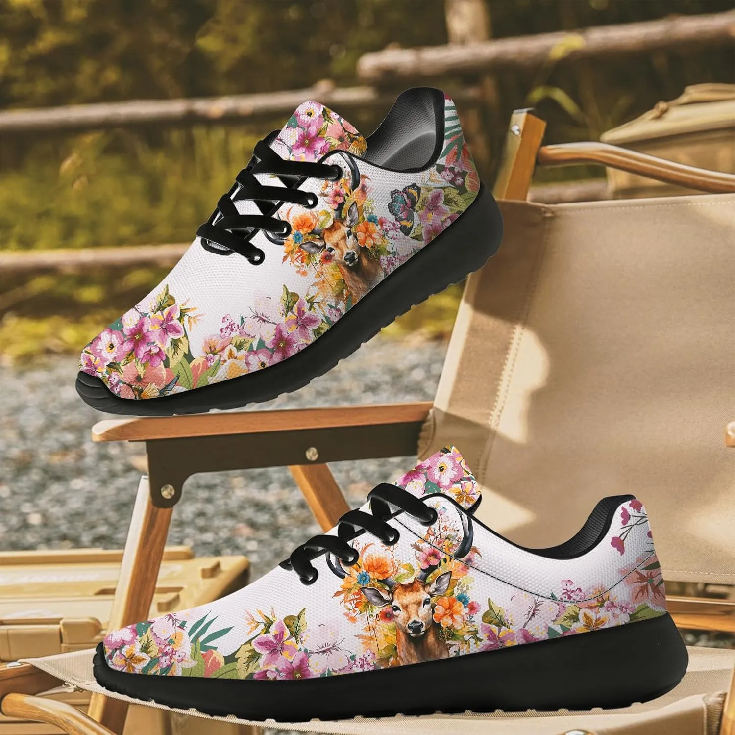Mandala Deer Shoes for Women Men Running Shoes Floral Sneakers Tennis Shoes Deer Gifts for Women Men