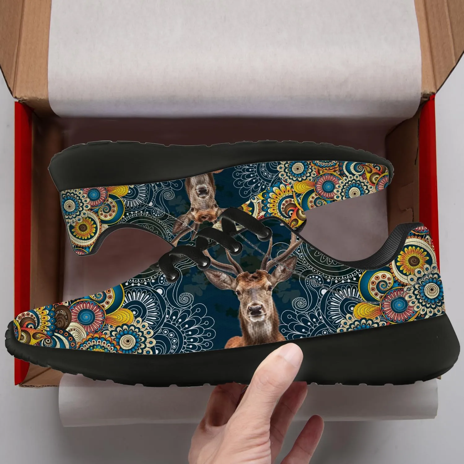 Mandala Deer Shoes for Women Men Running Shoes Floral Sneakers Tennis Shoes Deer Gifts for Women Men