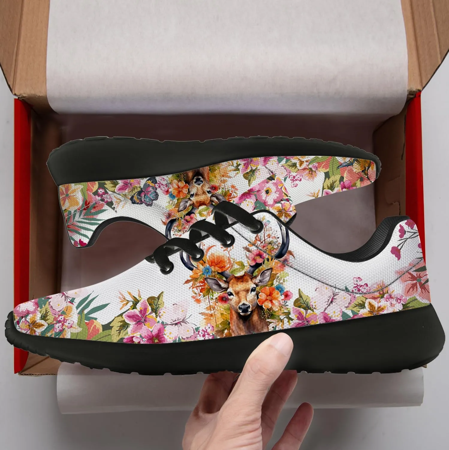 Mandala Deer Shoes for Women Men Running Shoes Floral Sneakers Tennis Shoes Deer Gifts for Women Men
