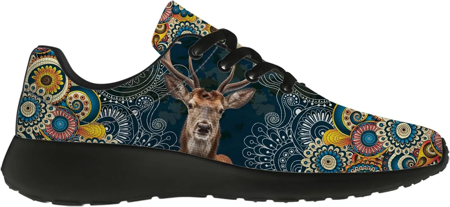 Mandala Deer Shoes for Women Men Running Shoes Floral Sneakers Tennis Shoes Deer Gifts for Women Men