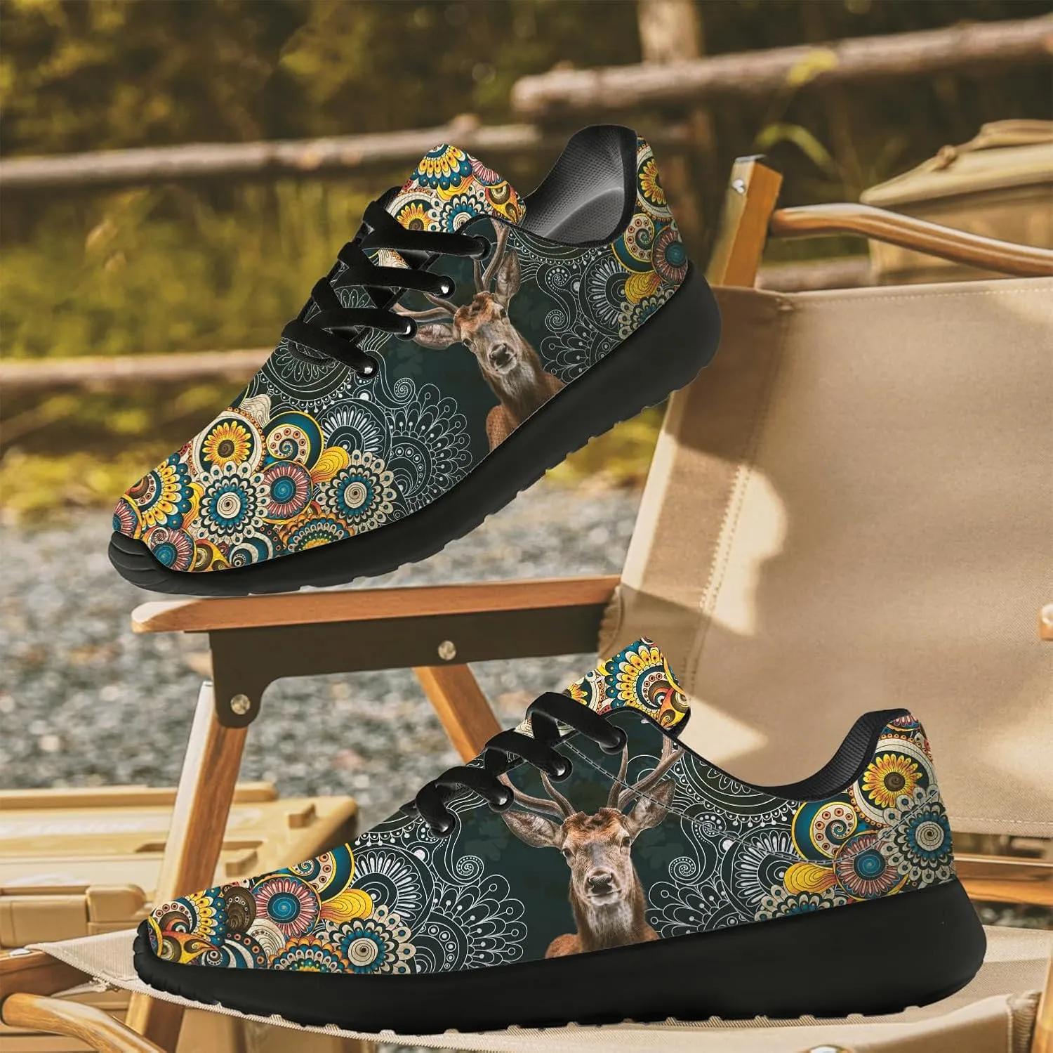 Mandala Deer Shoes for Women Men Running Shoes Floral Sneakers Tennis Shoes Deer Gifts for Women Men