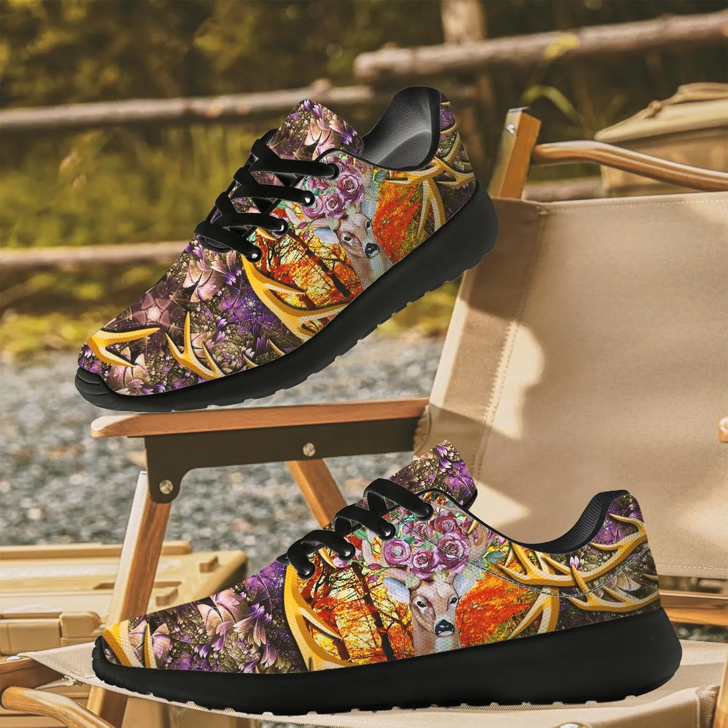 Mandala Deer Shoes for Women Men Running Shoes Floral Sneakers Tennis Shoes Deer Gifts for Women Men