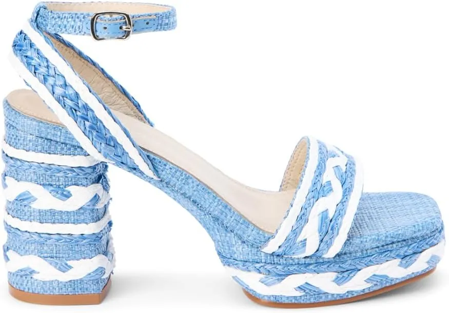 Matisse Womens Lyla Ankle Strap Block Platform Casual Sandals Casual High Heel 3" & Up - Blue