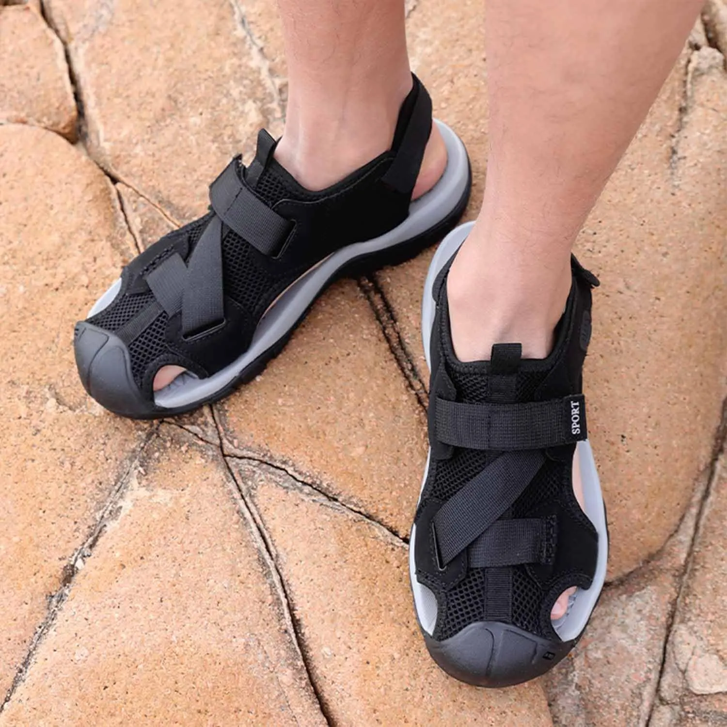 MEBAMY Men’s Sport Outdoor Hiking Sandals Closed Toe Athletic Adventure Beach Fisherman Water Sandals Green
