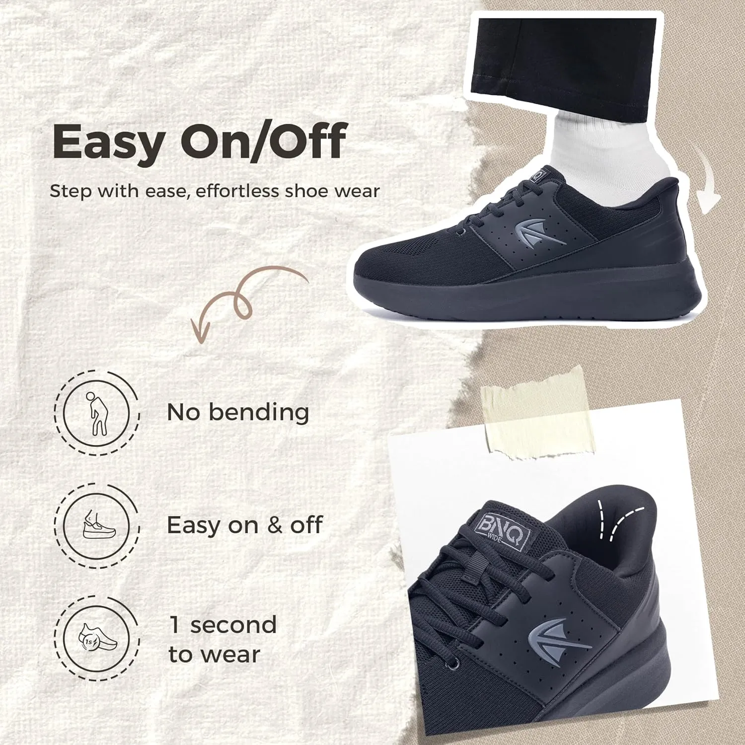 MEHOTO Mens Wide Toe Box Shoes with Arch Support Comfortable Walking Sneakers Slip On Tennis Casual Shoes for Swelling Bunion Plantar Fasciitis US 7-12