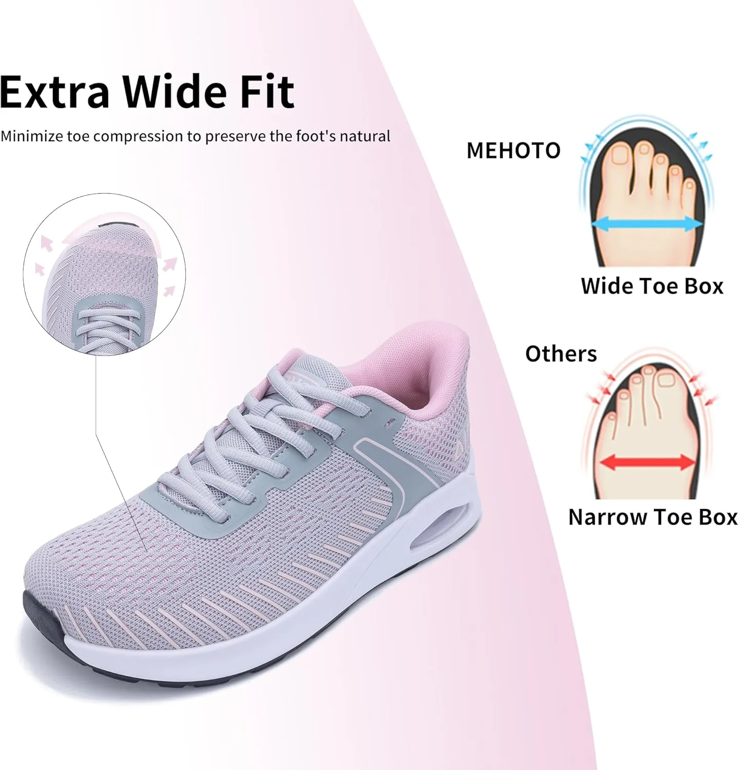 MEHOTO Womens Wide Toe Box Shoes Air Walking Sneakers with Arch Support Slip On Fashion Tennis Shoes for Swelling Bunion Plantar Fasciitis US 6-11