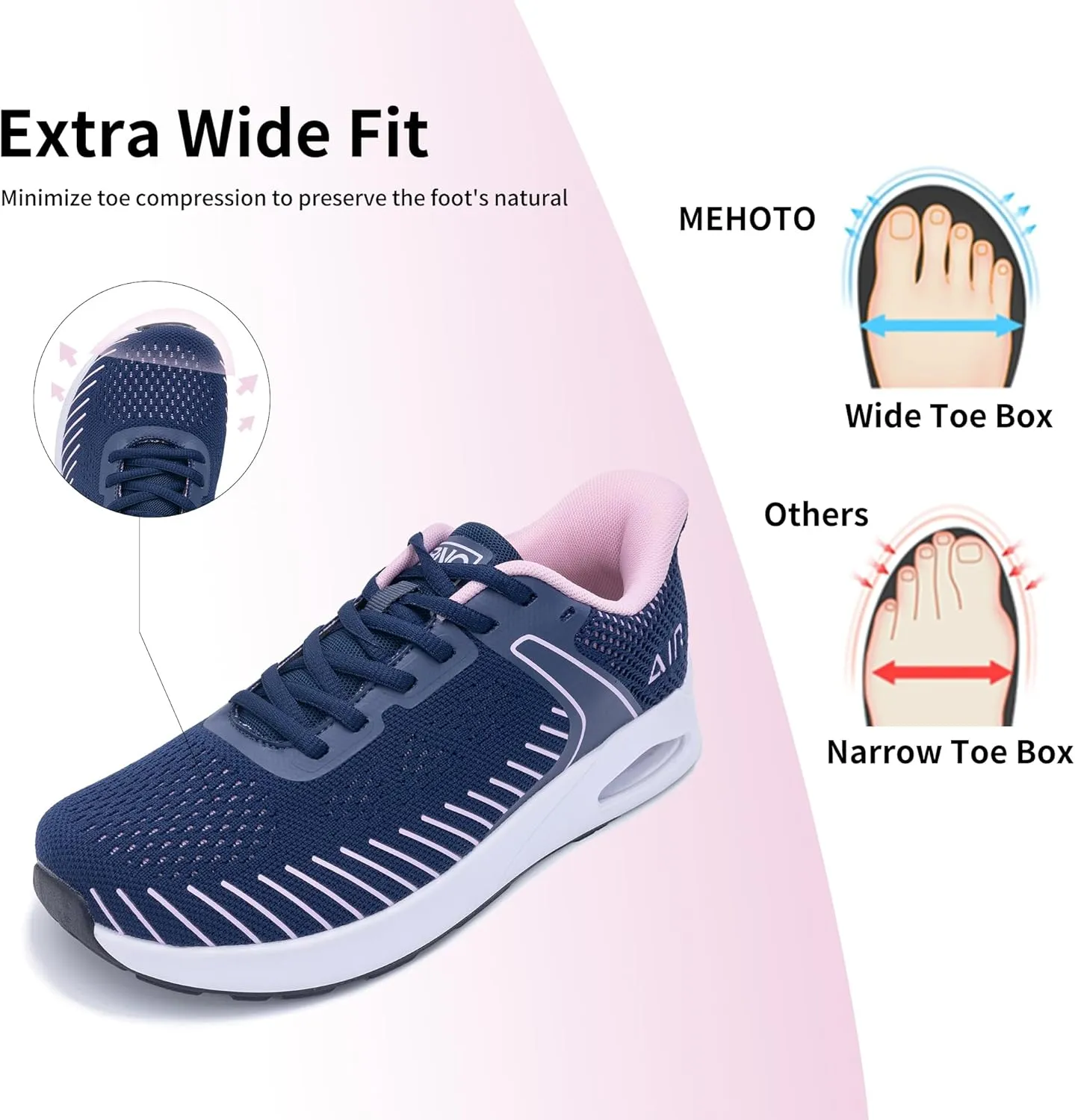 MEHOTO Womens Wide Toe Box Shoes Walking Sneakers with Arch Support Slip On Fashion Tennis Shoes for Swelling Bunion Plantar Fasciitis US 6-11