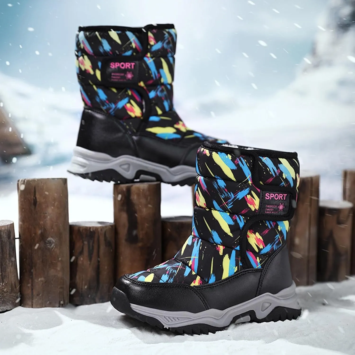 Meidiastra Kids Boys Girls Snow Boots Winter Fully Fur Lined Warm Shoes Outdoor Slip Resistant Walking Boots(Toddler/Little Kid/Big Kid)