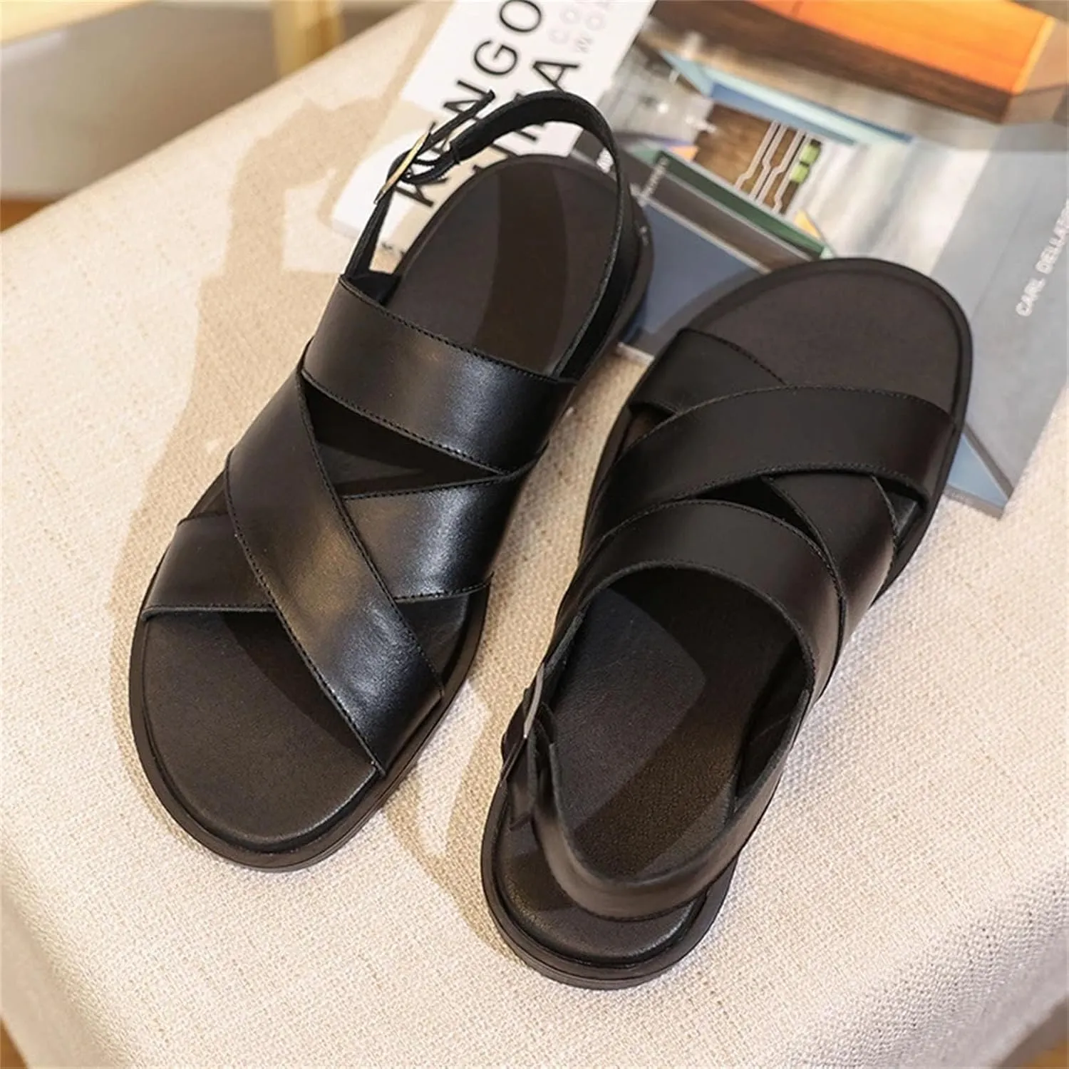 Men's All-Leather Sandals - Dual-Purpose Outdoor Shoes for Beach and Casual Wear