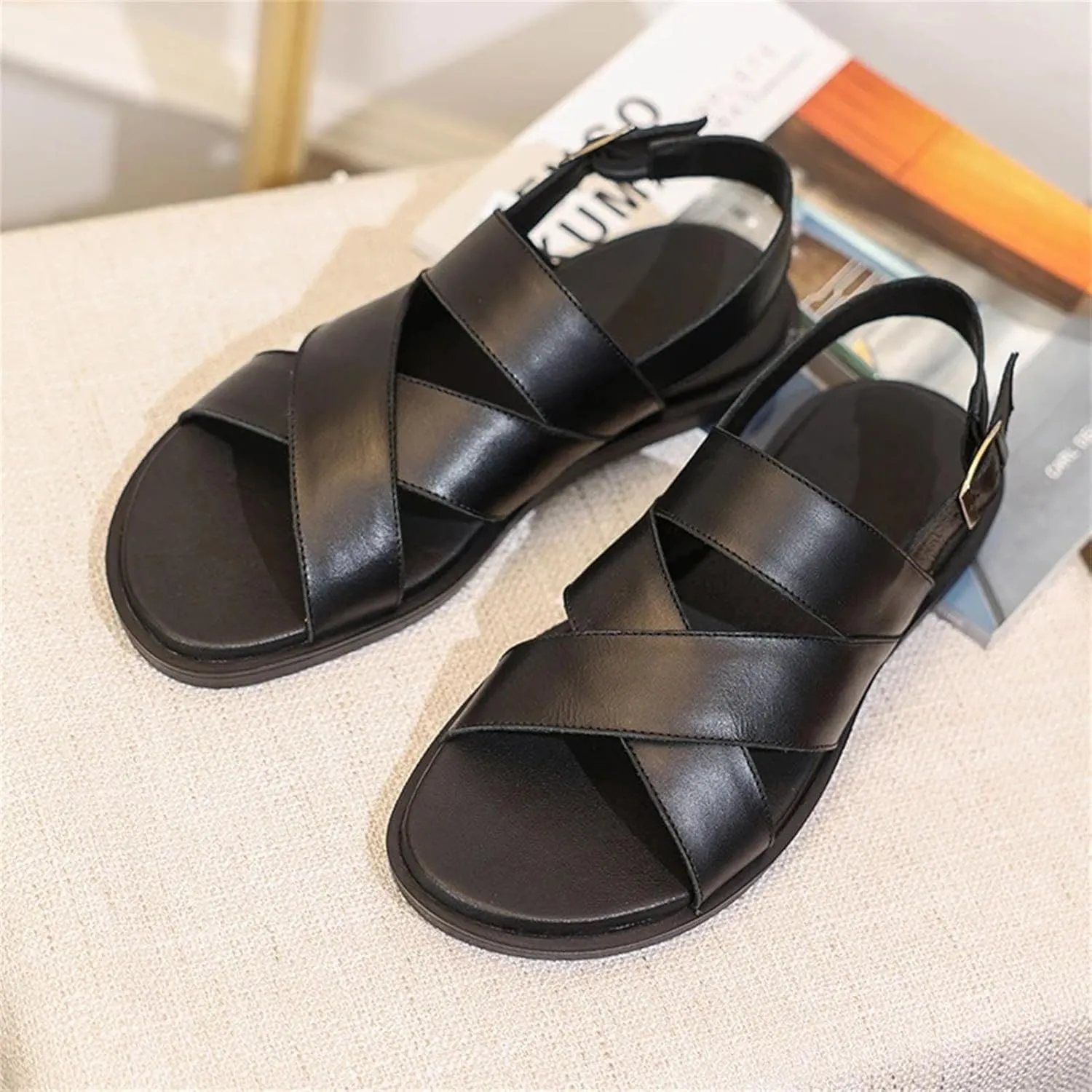 Men's All-Leather Sandals - Dual-Purpose Outdoor Shoes for Beach and Casual Wear