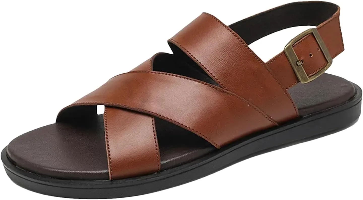 Men's All-Leather Sandals - Dual-Purpose Outdoor Shoes for Beach and Casual Wear