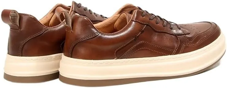 Men's Casual Sneakers Casual Leather Shoes Thick-Soled Comfortable Shoes Round Toe Non-Slip Rubber Soft Sole Lace-ups Breathable Durability Driving Shoes(White-Patch Five-Pointed star4,10.5)