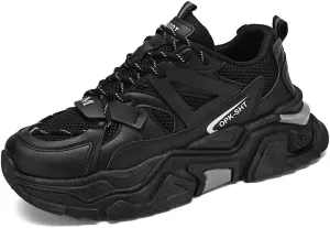 Men's Fashionable Chunky Sneakers - Breathable Mesh & Leather Upper, Trendy Design for Casual Wear
