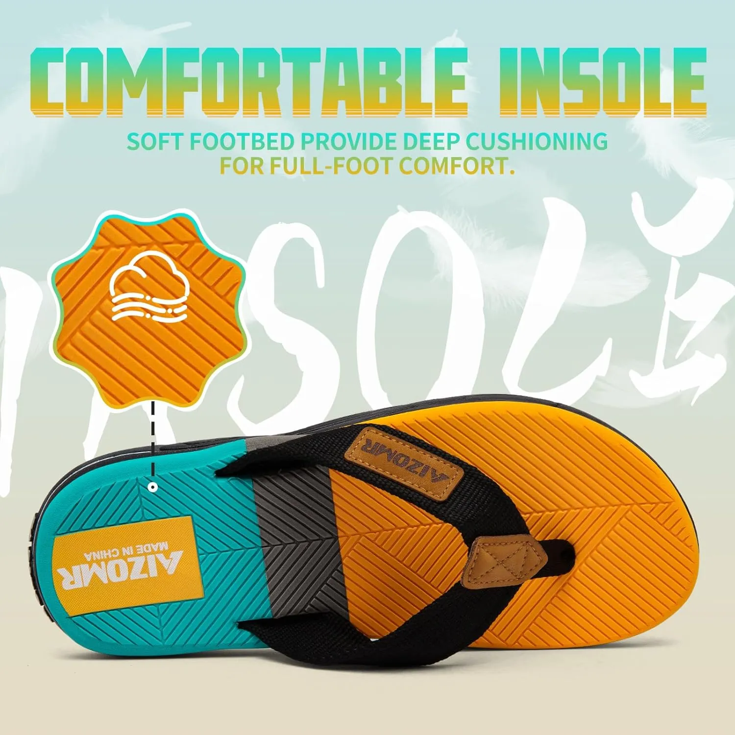 Men's Flip Flop Casual Comfortable Thong Sandals Summer Beach Lightweight Non-Slip Athletic Slide Sandals