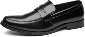 Men's Genuine Leather Slip On Business Loafers Burnished Pointed Toe Comfort Non Slip Oxfords for Outdoor Work Causal Shoes