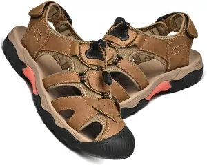 Mens Hiking Sandals Closed Toe Walking Sandals Adjustable Sports Outdoor Trekking Sandals Summer Waterproof Beach Shoes