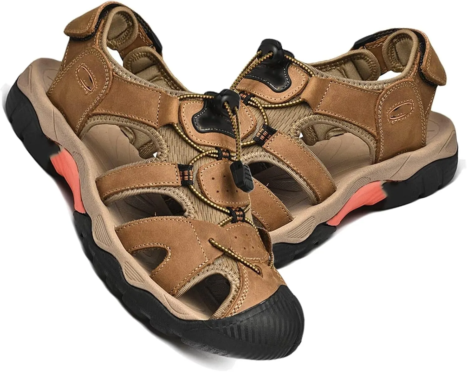 Mens Hiking Sandals Closed Toe Walking Sandals Adjustable Sports Outdoor Trekking Sandals Summer Waterproof Beach Shoes
