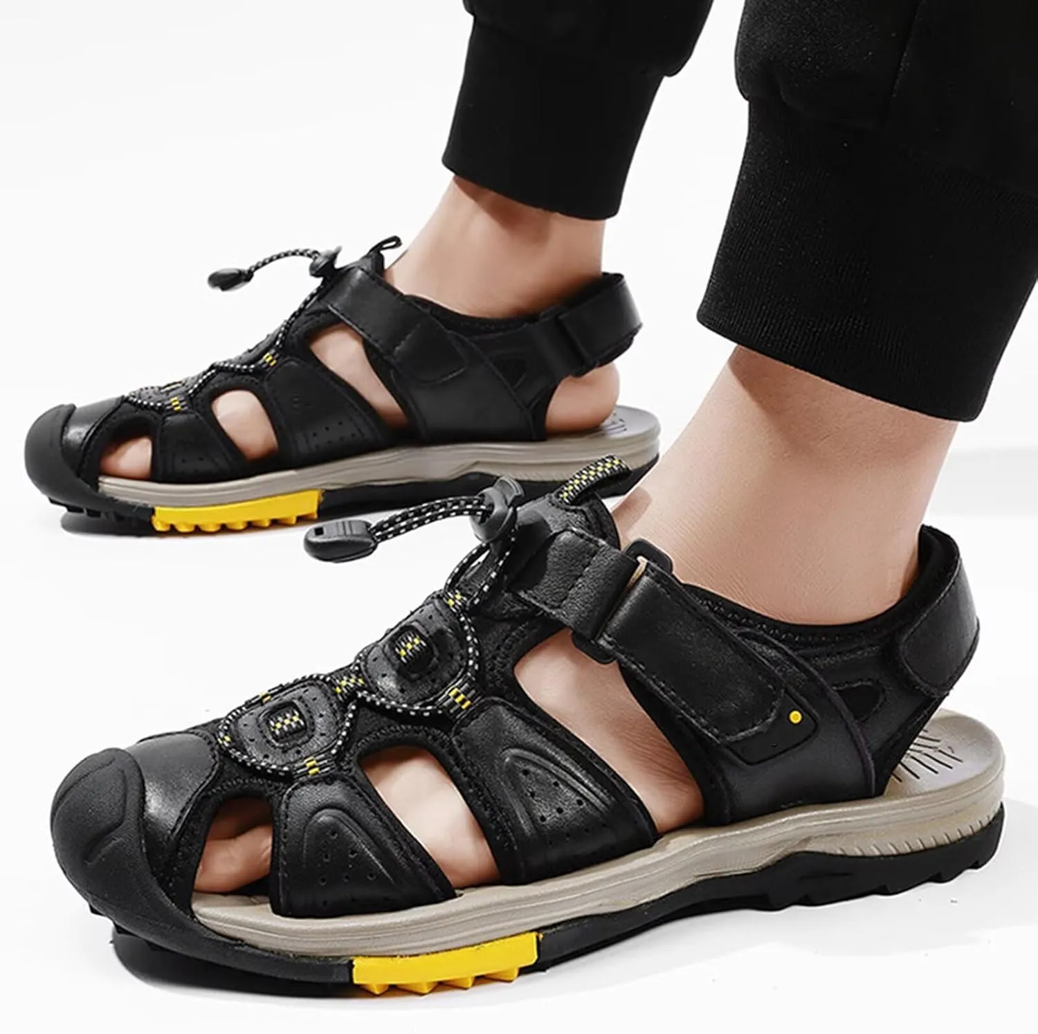 Men's Sandals Outdoor Leather Closed Toe Beach Shoes Hiking Waterproof Athletic Sports Sandals