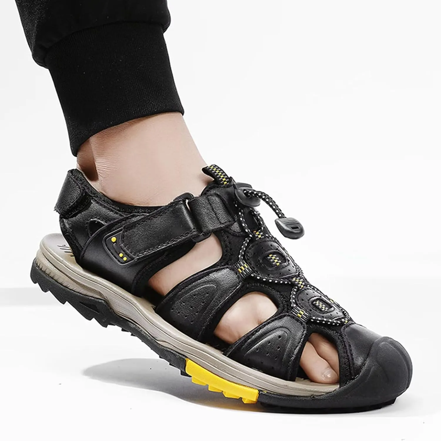 Men's Sandals Outdoor Leather Closed Toe Beach Shoes Hiking Waterproof Athletic Sports Sandals