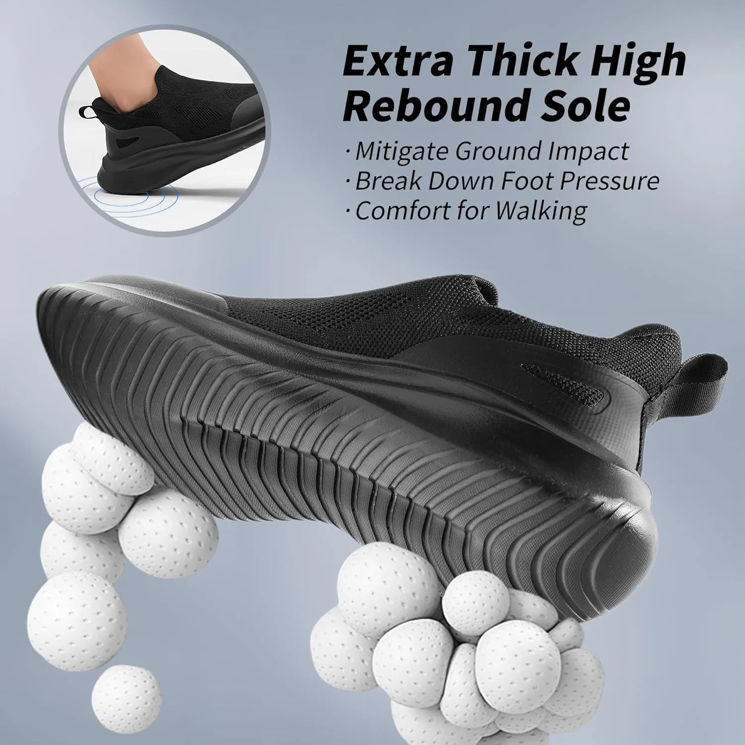 Men's Slip On Walking Shoes Non Slip Running Tennis Sneakers Cushion Cross Training Laceles Lightweight Breathable Athletic Gym Workout Casual