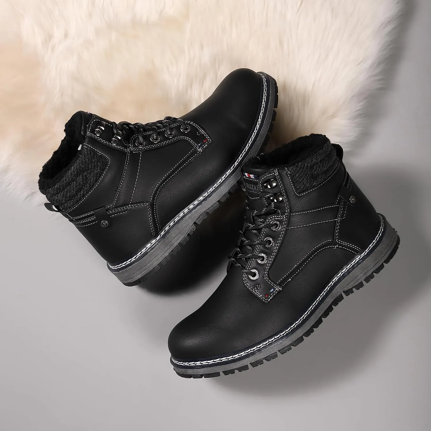 Mens Snow Boots Outdoor Warm Winter Boots Non Slip Fur Lined Shoes