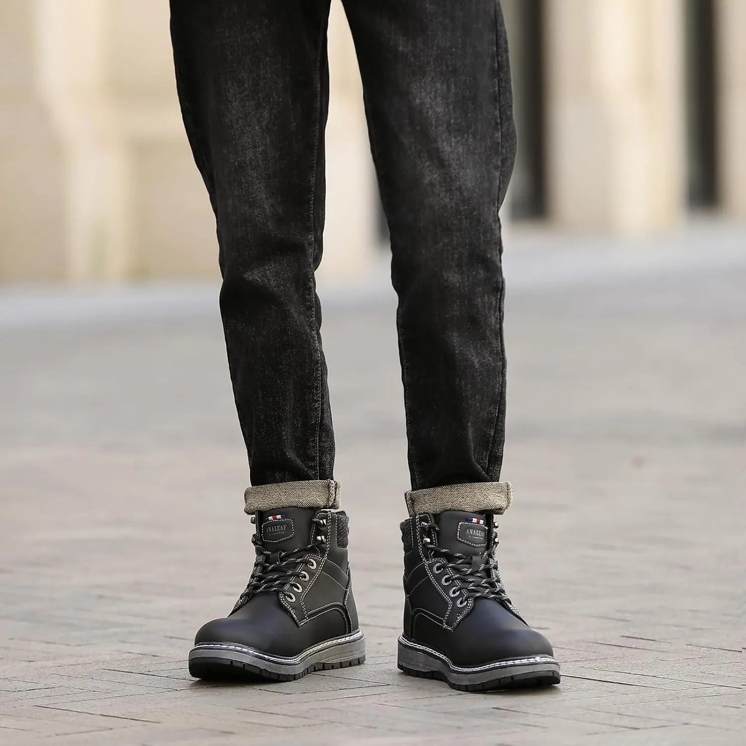 Mens Snow Boots Outdoor Warm Winter Boots Non Slip Fur Lined Shoes