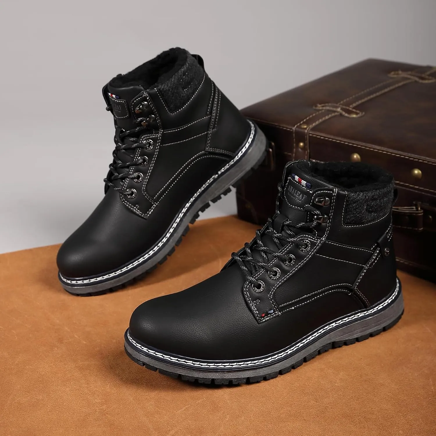 Mens Snow Boots Outdoor Warm Winter Boots Non Slip Fur Lined Shoes