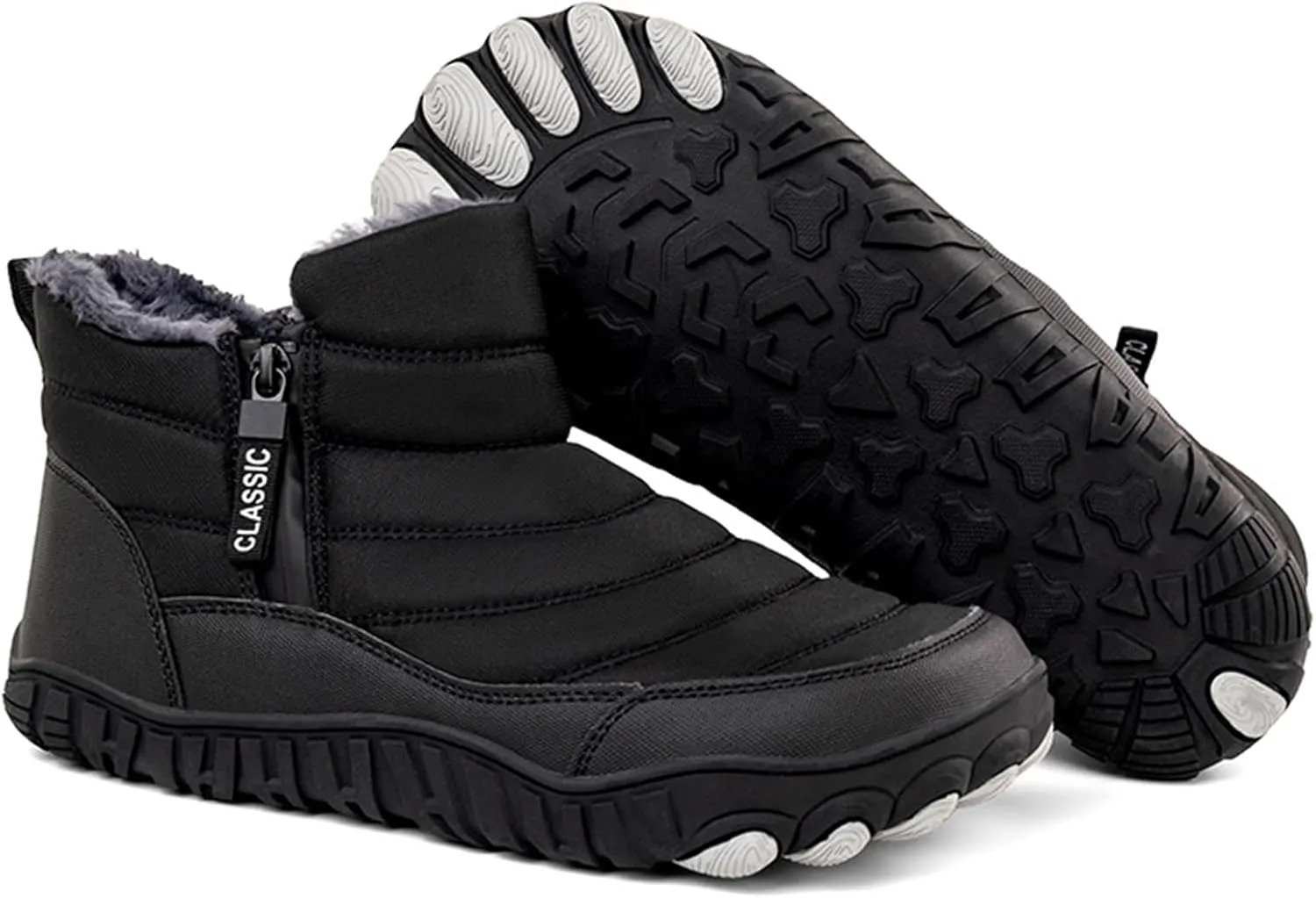 Mens Waterproof Warm Slip-On Snow Boots with Side Zipper Winter Fur Lined Non-Slip Outdoor Comfortable Walking Shoes