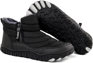 Mens Waterproof Warm Slip-On Snow Boots with Side Zipper Winter Fur Lined Non-Slip Outdoor Comfortable Walking Shoes