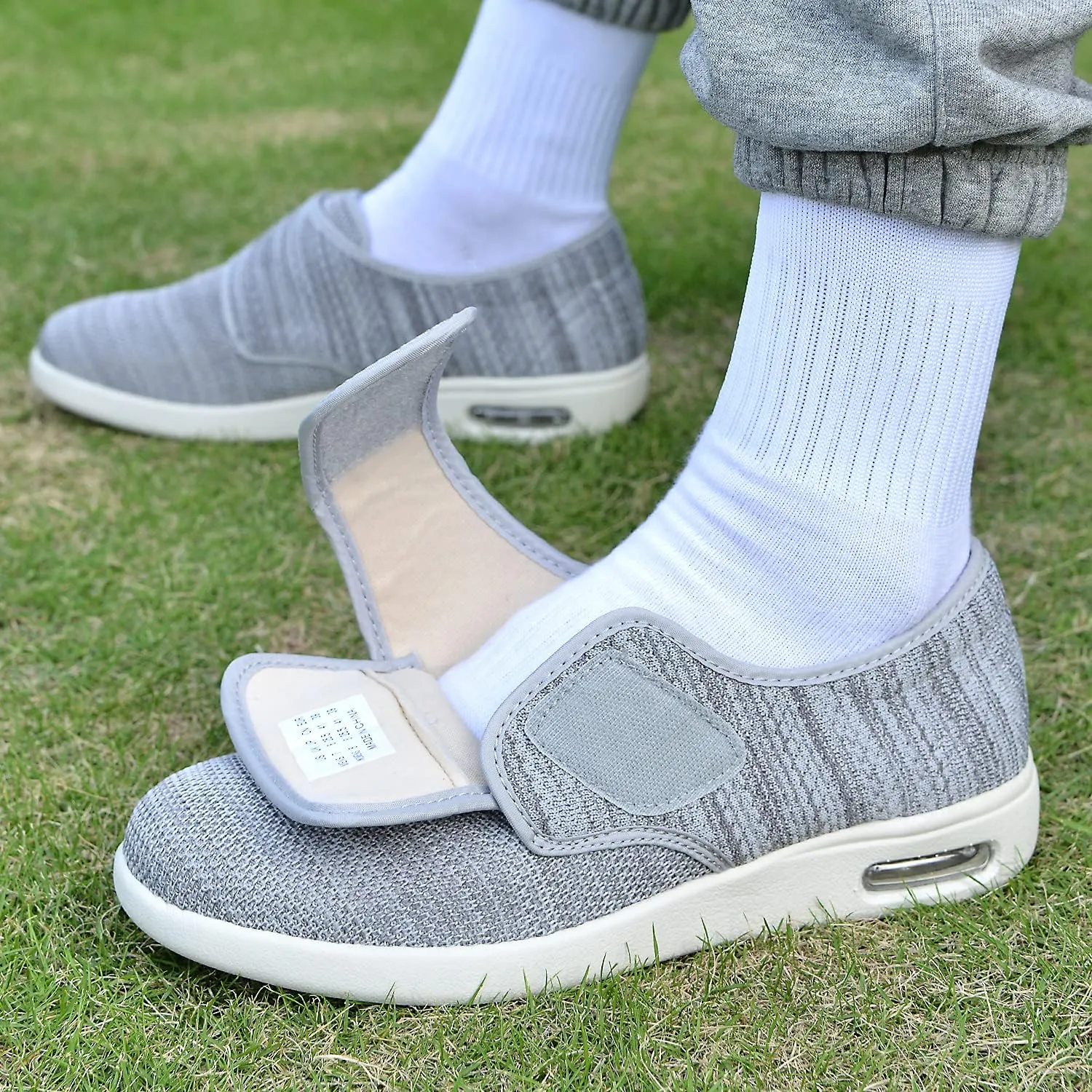Mens Wide Width Diabetic Shoes - Adjustable Closure Slip-On Sneakers for Swollen Feet - Lightweight Breathable Orthopedic Shoes for Diabetes, Edema, Plantar Fasciitis, Bunions & Arthritis