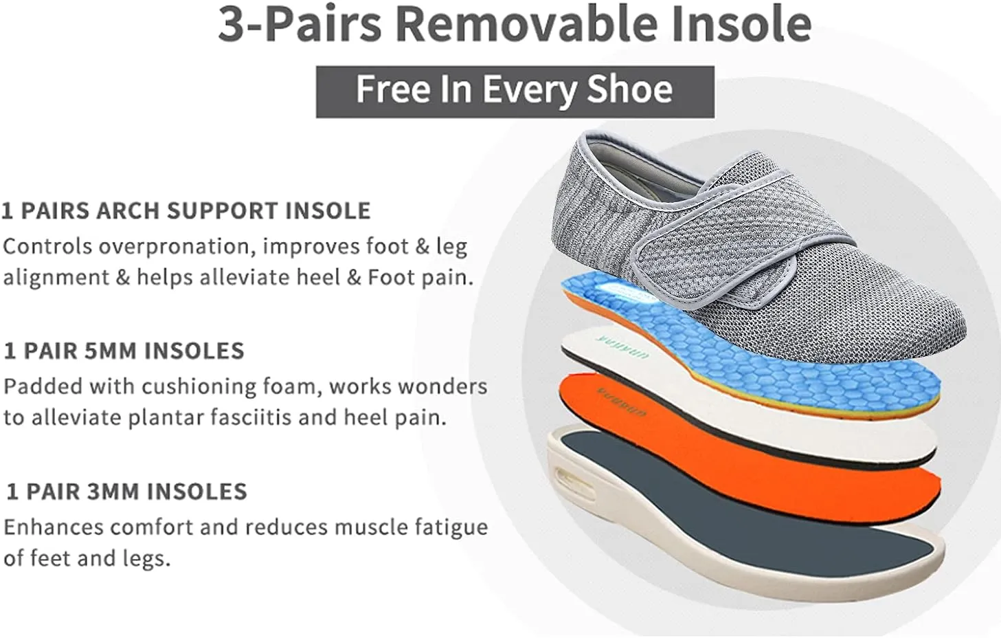 Mens Wide Width Diabetic Shoes - Adjustable Closure Slip-On Sneakers for Swollen Feet - Lightweight Breathable Orthopedic Shoes for Diabetes, Edema, Plantar Fasciitis, Bunions & Arthritis