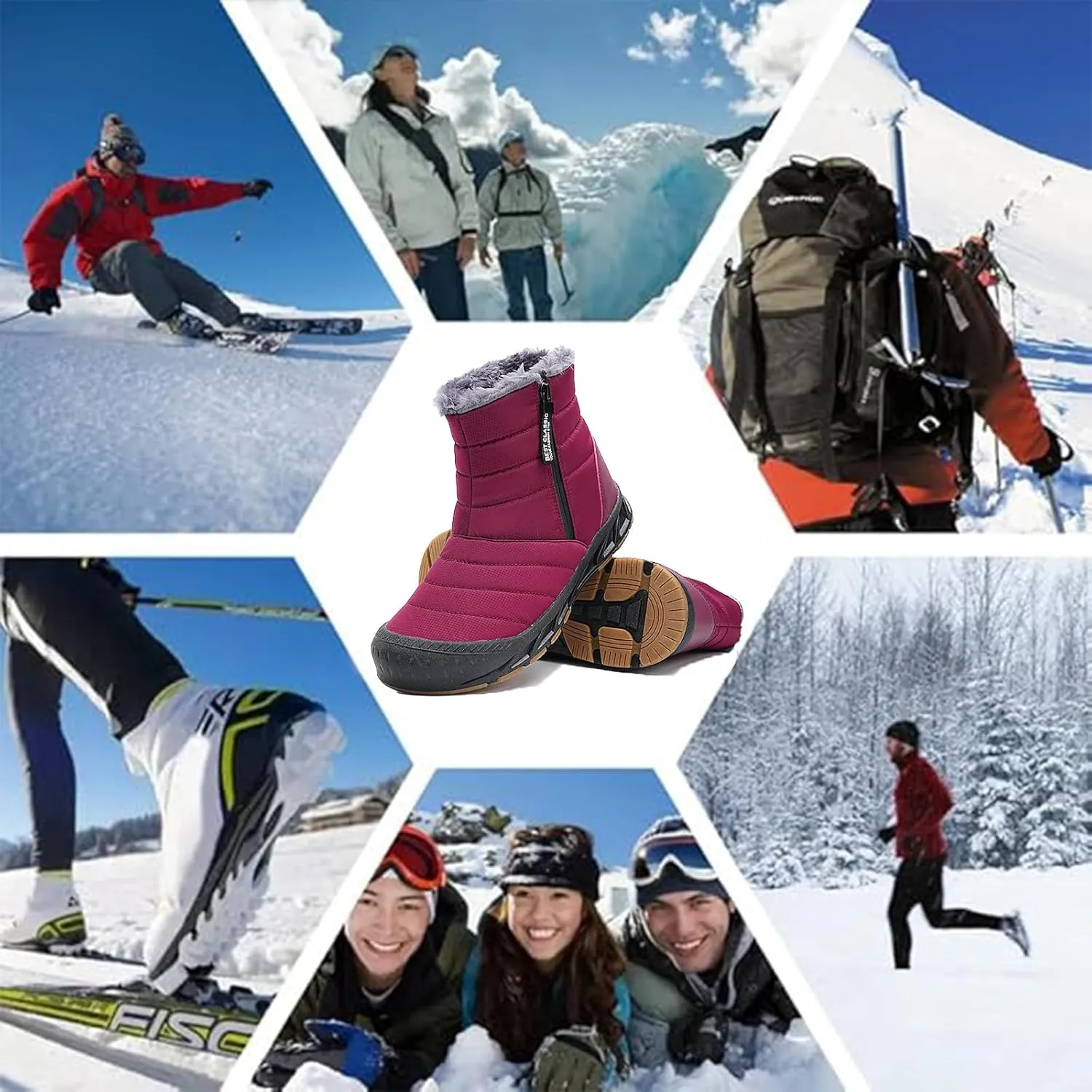 Mens Winter Warm Snow Boots Fur Lined Anti-Slip Waterproof Winter Shoes Retro Anti-Collision Round Toe Zipper Closure Slip on Outdoor Boot