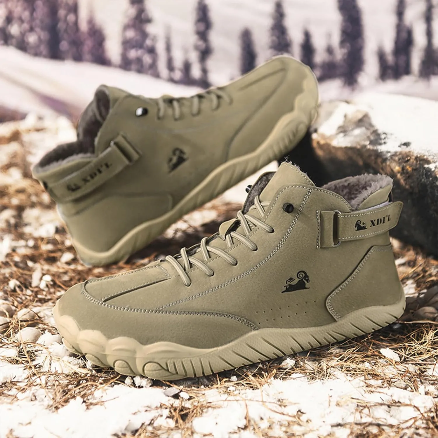 Men's Winter Wide Toe Barefoot Warm Boots Fur Lined Drop Zero Sole Waterproof Non-Slip Walking Snow Boots for Cold Weather Comfy Winter Booties Sneakers