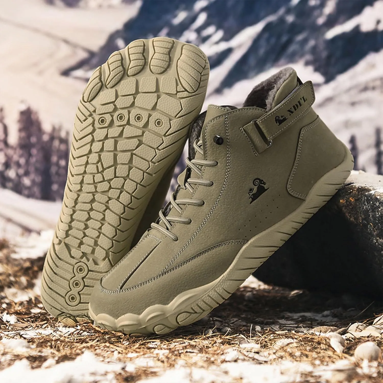 Men's Winter Wide Toe Barefoot Warm Boots Fur Lined Drop Zero Sole Waterproof Non-Slip Walking Snow Boots for Cold Weather Comfy Winter Booties Sneakers